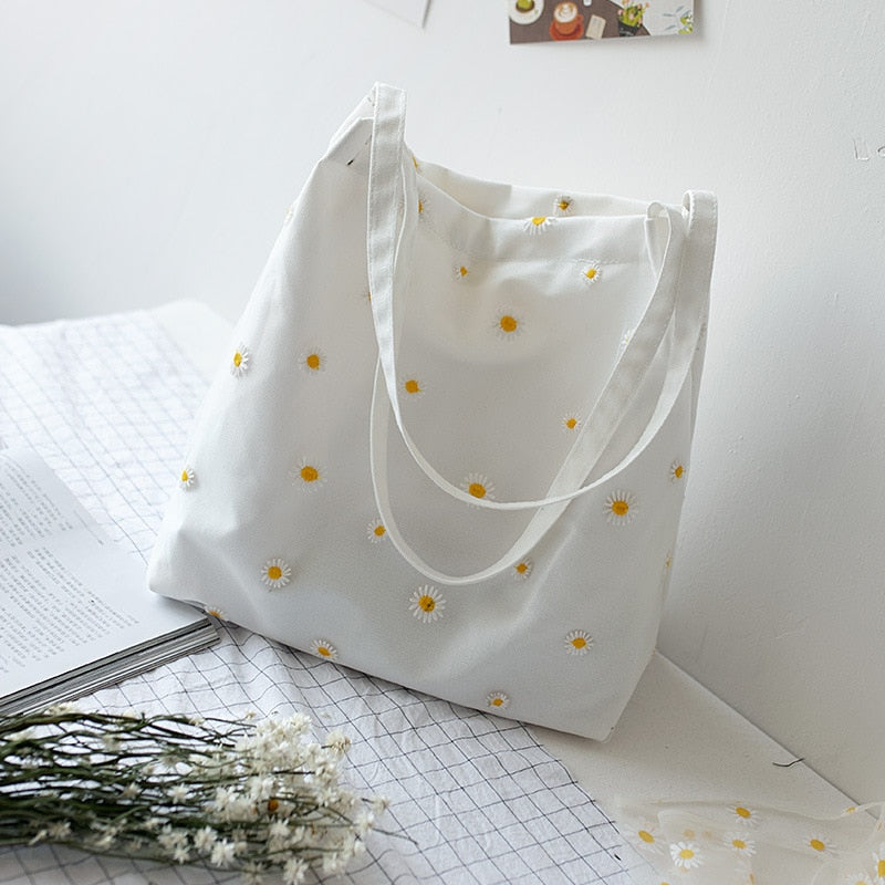 Women's Daisy Patterned Canvas Shoulder Bag