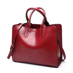 Women's Oil Leather Tote Shoulder Bag