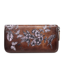 Women's Floral Patterned Long Leather Wallet