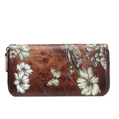 Women's Floral Patterned Long Leather Wallet