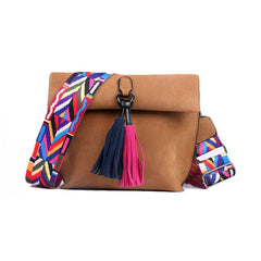 Leather Women's Shoulder Bag with Tassels