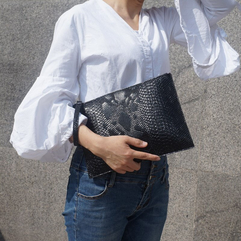 Women's Python Embossed Eco-Leather Clutch