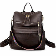 Women's Eco-Leather Backpack with Ethnic Style Strap