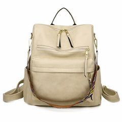 Women's Eco-Leather Backpack with Ethnic Style Strap