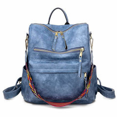 Women's Eco-Leather Backpack with Ethnic Style Strap