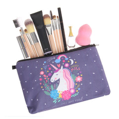 Unicorn Floral Printed Make-Up Cosmetic Bag