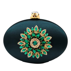 Women's Crystal Flower Oval Shaped Clutch