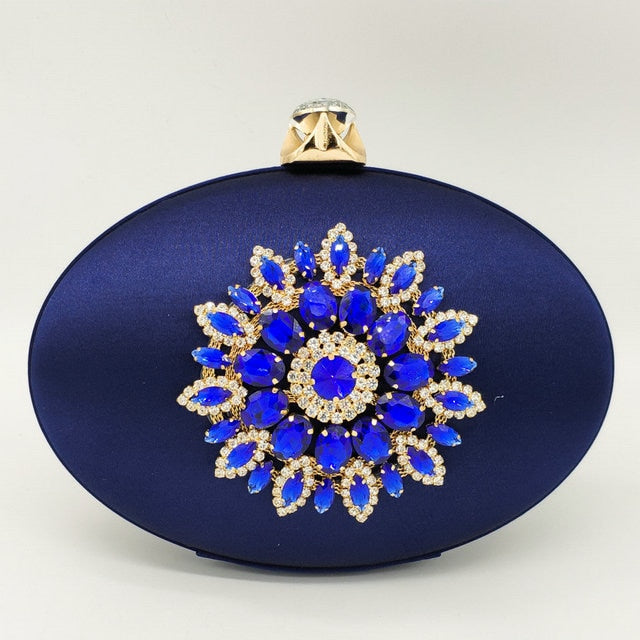 Women's Crystal Flower Oval Shaped Clutch