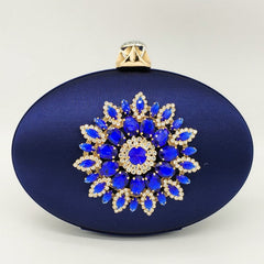 Women's Crystal Flower Oval Shaped Clutch