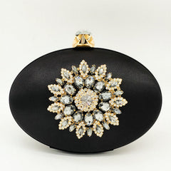 Women's Crystal Flower Oval Shaped Clutch