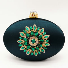 Women's Crystal Flower Oval Shaped Clutch
