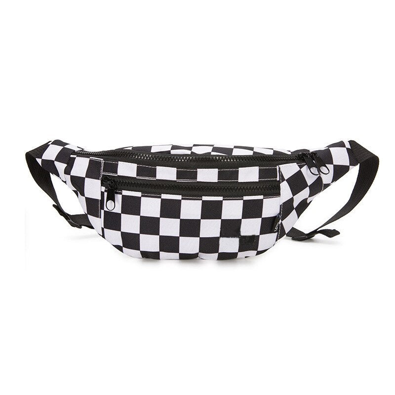 Checkerboard Printed Oxford Fanny Pack for Women