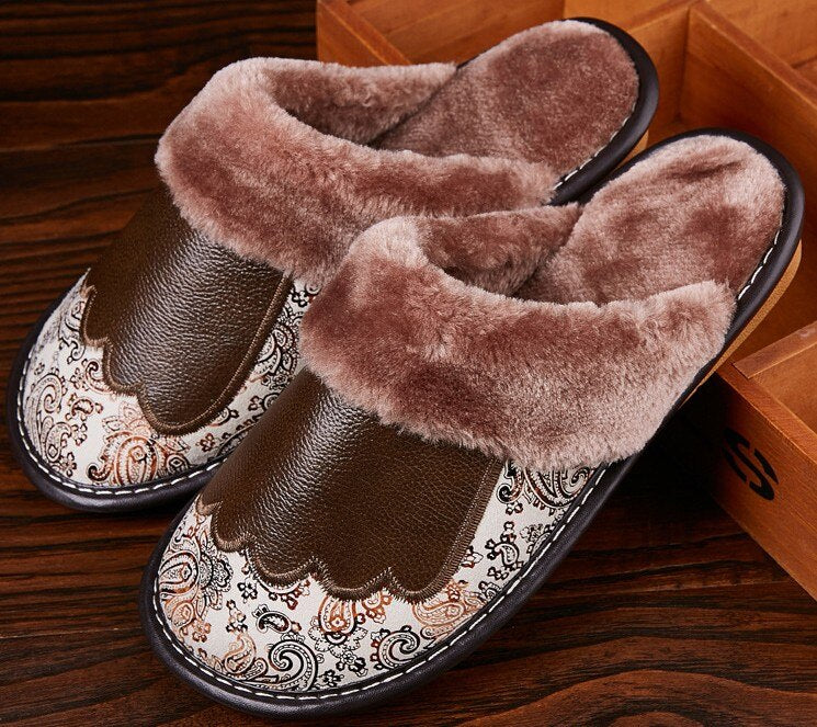 Men's Luxury Fur and Leather Slippers