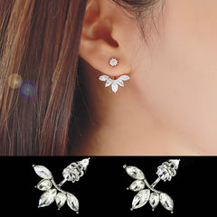 Fashion Romantic Leaf Shaped Crystal Stud Earrings