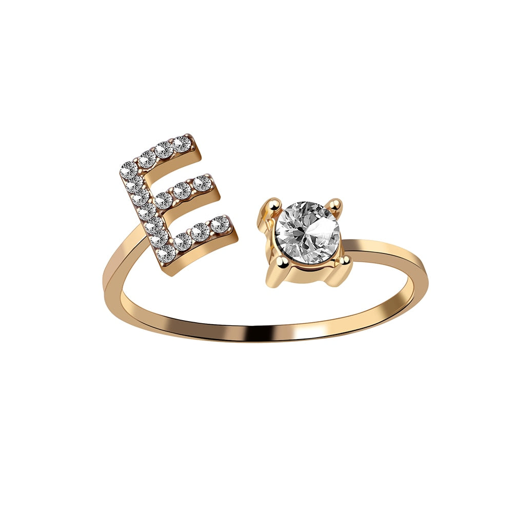 Adjustable Women's Letter Ring in Silver and Gold