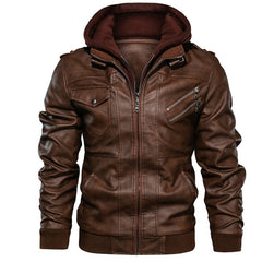 Men's Leather Jacket with Hood