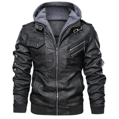 Men's Leather Jacket with Hood
