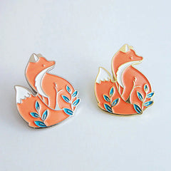 Cartoon Gold / Silver Fox Enamel Brooch