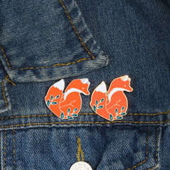 Cartoon Gold / Silver Fox Enamel Brooch