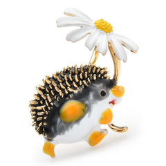 Crystal Hedgehog  with Flower Brooch