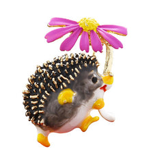 Crystal Hedgehog  with Flower Brooch