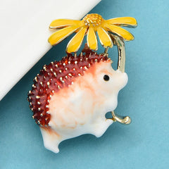 Crystal Hedgehog  with Flower Brooch