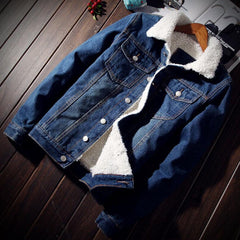 Men's Warm Fleece Denim Jacket with Fur