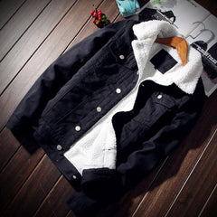 Men's Warm Fleece Denim Jacket with Fur