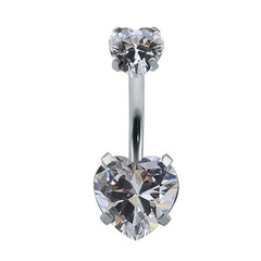 Heart-Shaped Cubic Zirconia Crystal Piercing Belly Ring