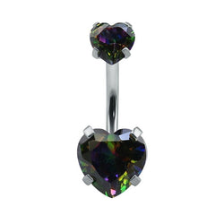 Heart-Shaped Cubic Zirconia Crystal Piercing Belly Ring