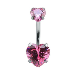 Heart-Shaped Cubic Zirconia Crystal Piercing Belly Ring