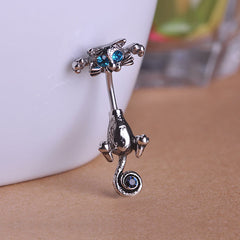 Cute Black Cat Shaped Jeweled Steel Belly Ring