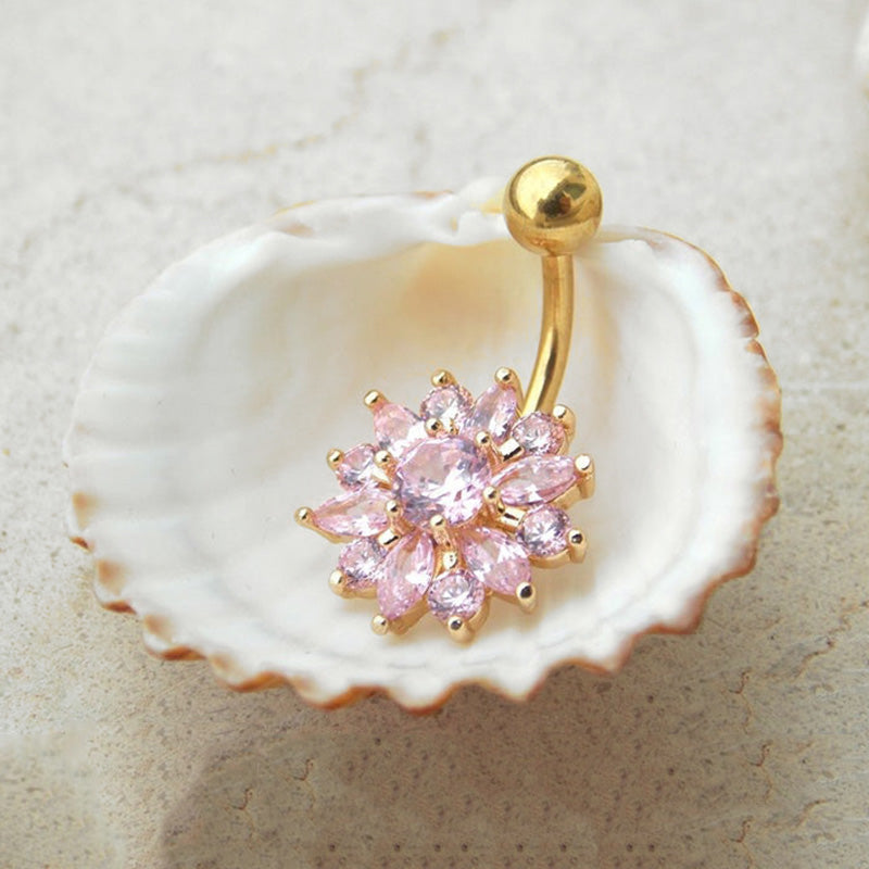 Colorful Flower Shape Stainless Steel Navel Piercing Jewelry