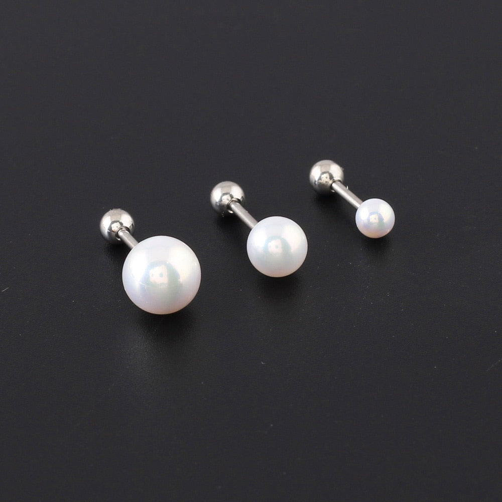 Women's Stainless Steel Screw Barbell Rings with Pearl Ball