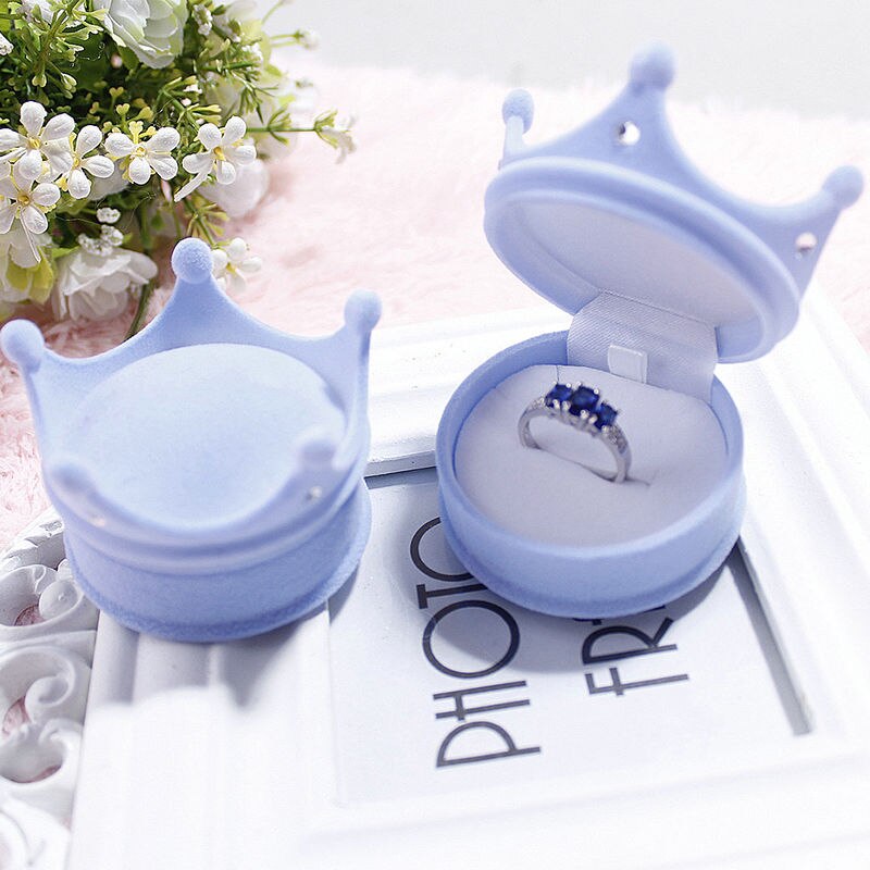 Fashion Crown Velvet Jewelry Box For Ring And Earrings