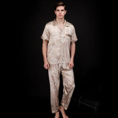 Men's Asian Style Satin Shirt and Pants Pajama Set
