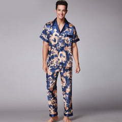 Men's Asian Style Satin Shirt and Pants Pajama Set