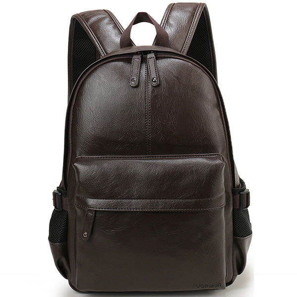 Men's Solid Color Eco-Leather Backpack