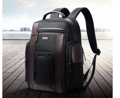 Men's Chocolate Leather Detail Laptop Backpack