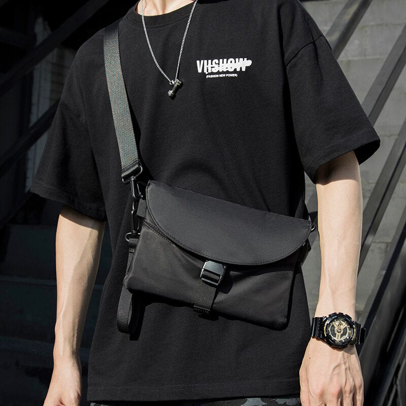 Men's Waterproof Black Nylon Messenger Bag