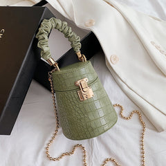 Women's Crocodile Pattern Round Bucket Bag