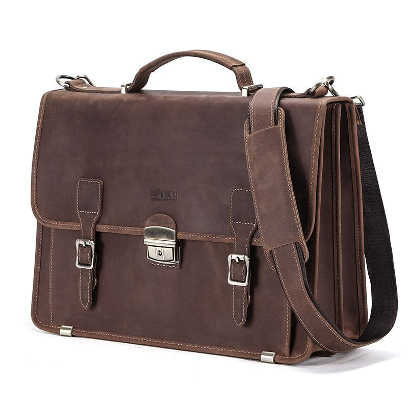 Men's Retro Leather Shoulder Briefcase