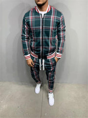 Men's Sport Plaid Jacket and Pants Set