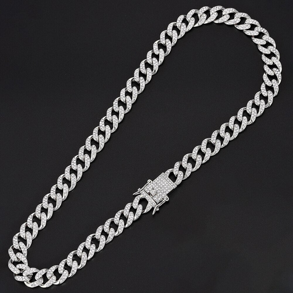 Men's Chain Necklace with Rhinestones