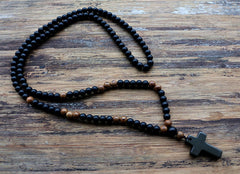 Wood Beads With Black Stone