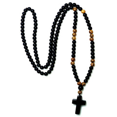 Wood Beads With Black Stone