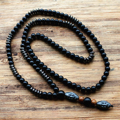 Men's Vintage Style Beaded Necklace with Hematite Stone