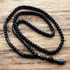 Men's Vintage Style Beaded Necklace with Hematite Stone
