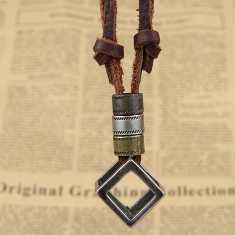 Leather Necklace for Men with Metal Cube Pendant