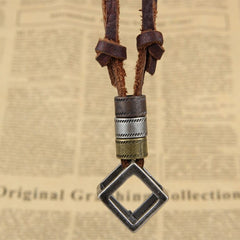 Leather Necklace for Men with Metal Cube Pendant